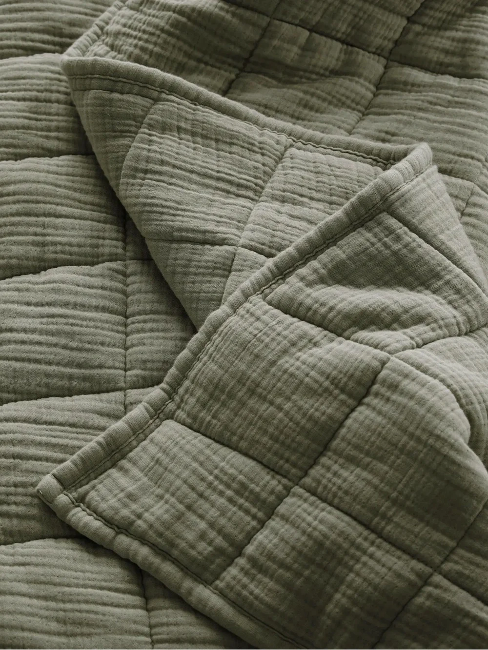 NWT QUINCE Organic Cotton Gauze Box Quilt Full/Queen Olive 6593
